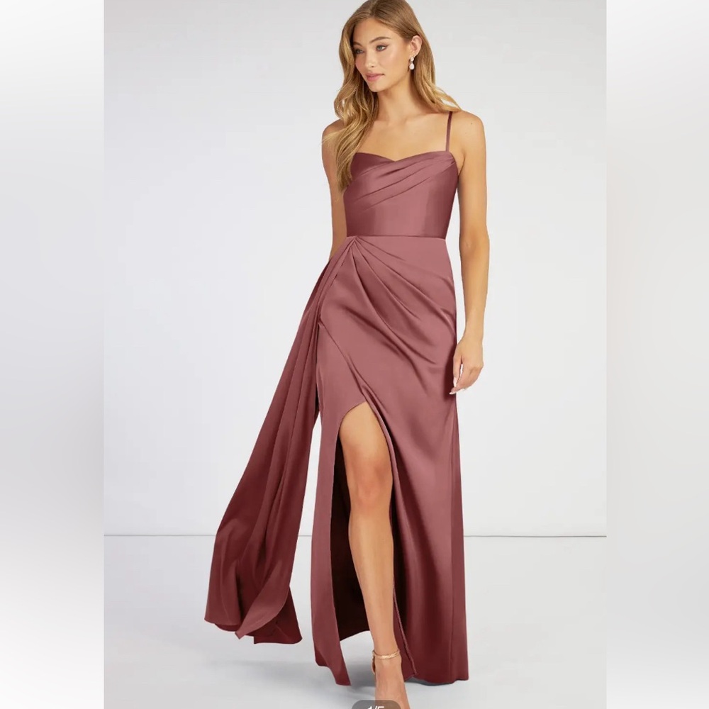 NEW! Azazie Bona Pleated Satin Formal Bridesmaid Wedding Long Dress Amethyst